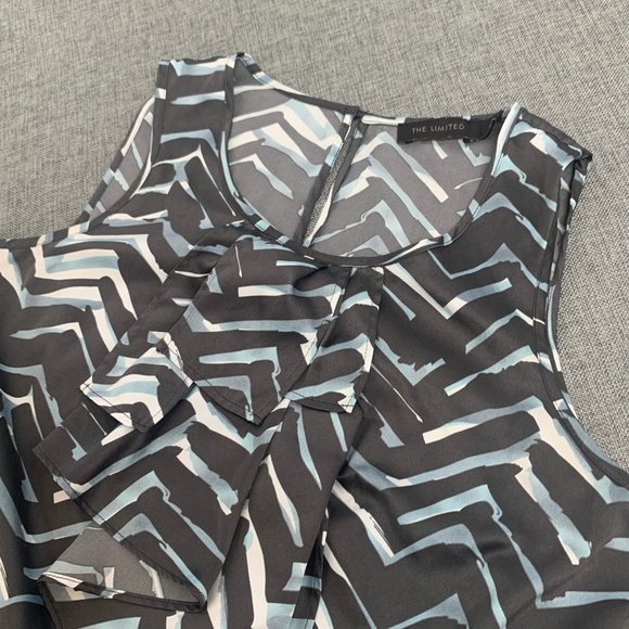 The Limited Sleeveless Blouse Small Ruffled Layered in Front Abstract Art Print - Picture 9 of 13